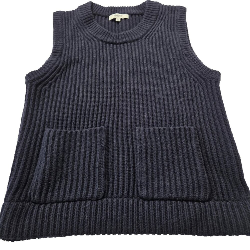 Madewell Women's Size XS Merino Wool Ribbed Sweater Vest Pockets Navy